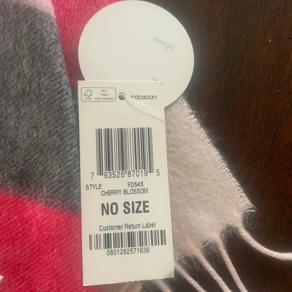 NWT Charter Club Pink Plaid Cashmere Scarf GIFT - Picture 3 of 4